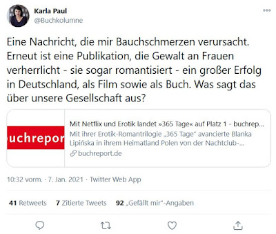 Tweet von Karla Paul über das Buch "365 Tage"