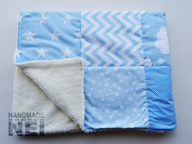 Handmade Nel: Пачуърк одеяло с полар за бебе "Синьо"
