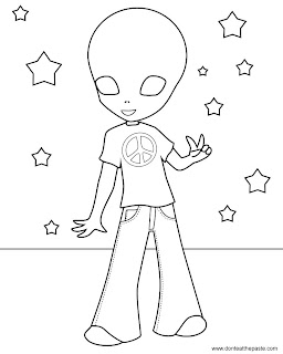 alien flashing a peace sign coloring page- jpg version