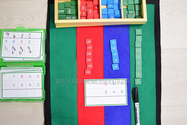 Learning Subtraction with Montessori Stamp Game