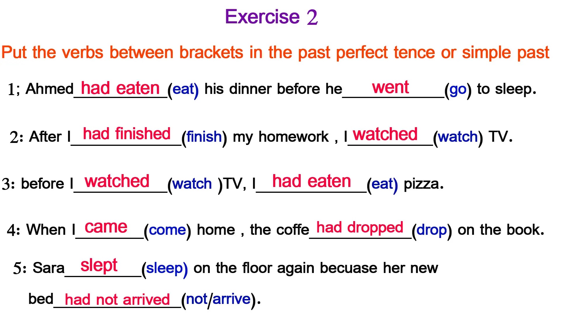 تمارين درس past perfect