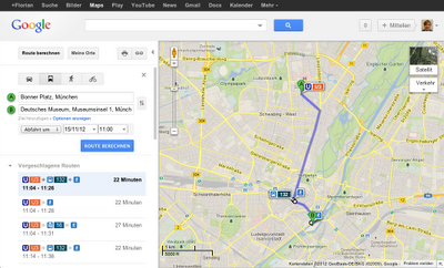 Google Maps - Route berechnen für öffentliche Verkehrsmittel in München und Münster