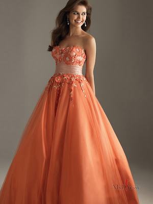 strapless-orange-cheap prom-dresses