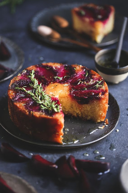 THE 13 DELICIOUS RECIPES YOU WANT TO TRY-upside down cake-plum and thyme upside down cake-party cake-Weddings by KMich-Philadelphia PA