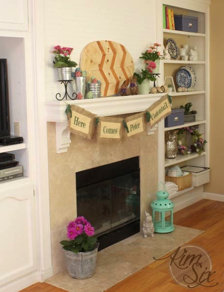 Easter Mantel with Oversized Wooden Egg