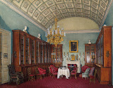 Interiors of the Winter Palace. The Library of Emperor Alexander II by Edward Petrovich Hau - Architecture Drawings from Hermitage Museum