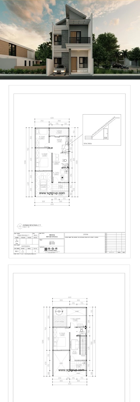 Desain Rumah 2 Lantai Beserta Denah Ibu L