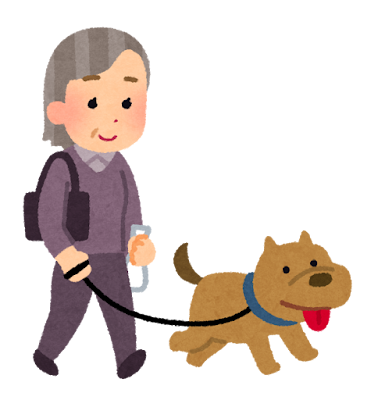 犬の散歩をしているヒトのイラスト（お婆さん）