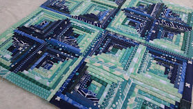 Teal mini swap quilt - aqua and navy mini log cabin quilt