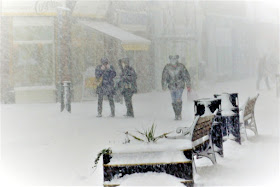 Picture: Blizzard conditions in Brigg town centre as shoppers trudge through a snow shower caused by The Beast from the East weather storm in 2018 - used on Nigel Fisher's Brigg Blog
