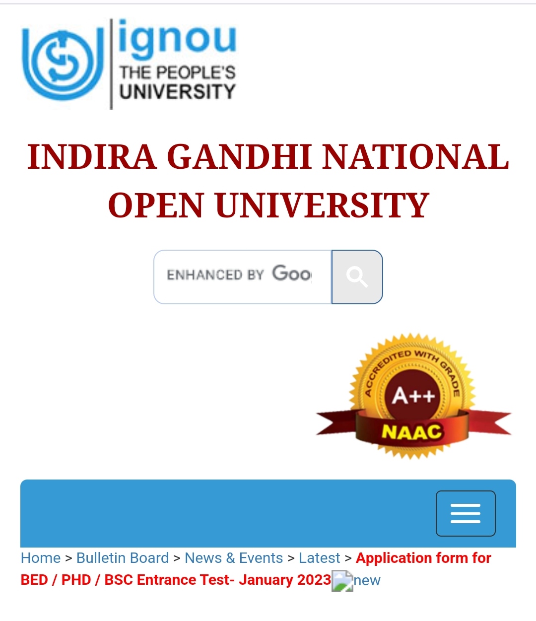 IGNOU : B.Ed, Ph.D and B.Sc Nursing admissions notification 2022 - 23 released