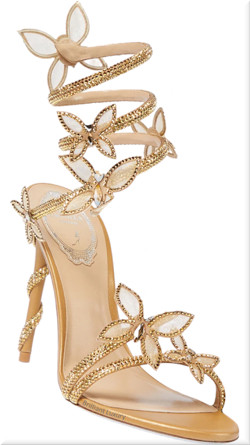 ♦Golden Rene Caovilla Butterflies crystal-embellished high sandals #renecaovilla #shoes #festive #brilliantluxury