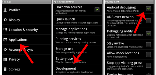 Enable mode US Android Eclair, Android Froyo, Android GingerBread