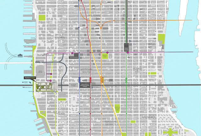 Map of central Manhattan showing location of the Hudson Yards on the west side