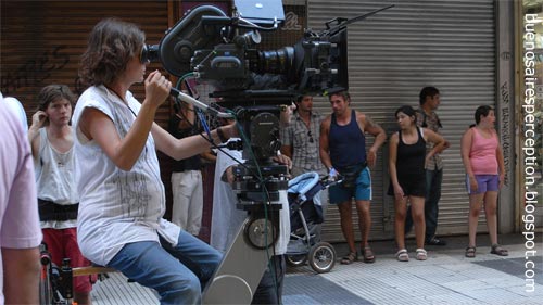 Motion picture shooting in the busy shopping street Calle Florída in Downtown, Buenos Aires