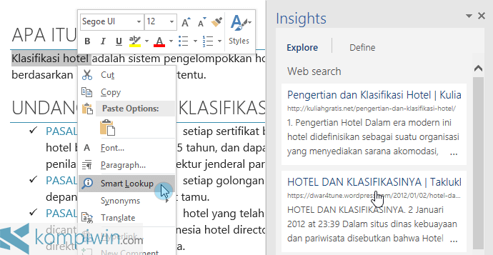 Smar Lookup di Office Word 2016