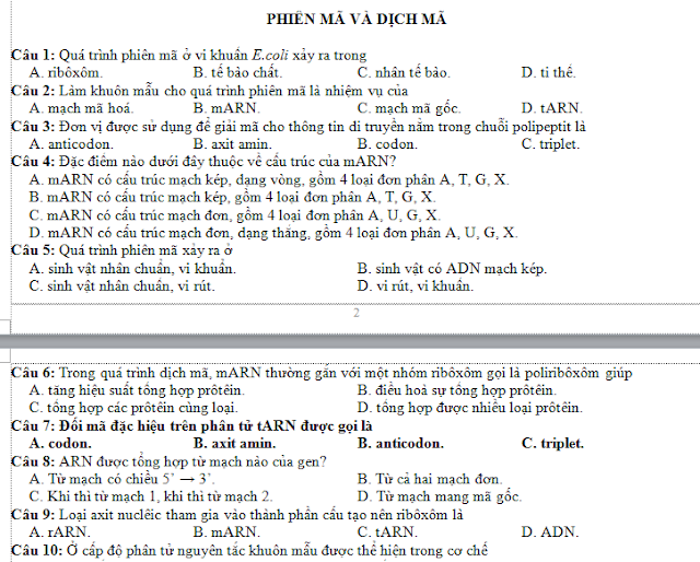 Đề sinh theo từng bài Lớp 12 - Có đáp án - Sách 123 Full