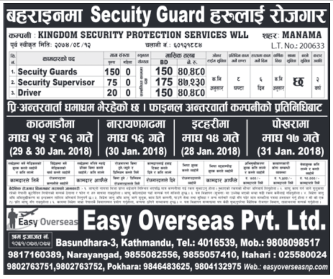 Jobs in Bahrain for Nepali, Salary Rs 47,230