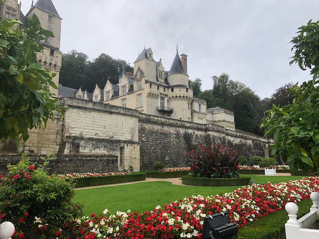 Looking up to Chateau d'Usse from the gardens