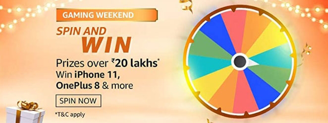 Answers of Amazon Gaming Weekend Spin & Win - Prizes worth ₹20 Lakhs - Win iPhone 11, Oneplus 8 & more of 31st October 2020
