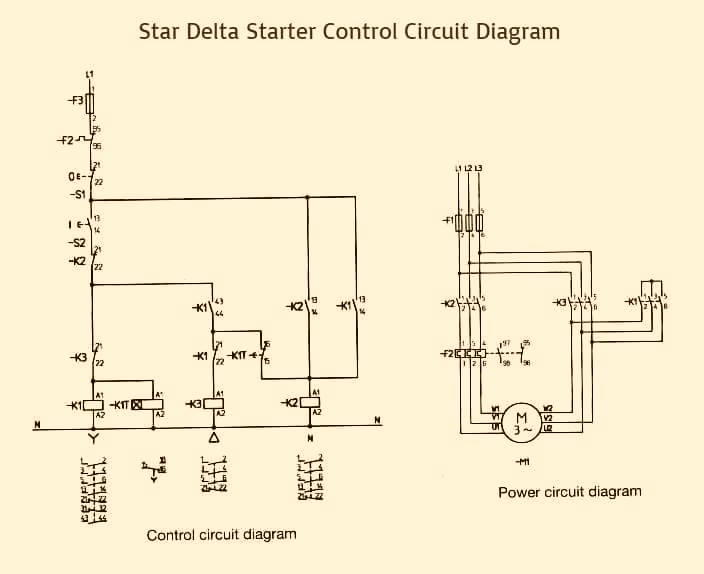 Star Delta Starter Control & Power Circuit Diagram