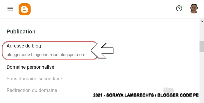 Modifier l'url du blog via le tableau de bord