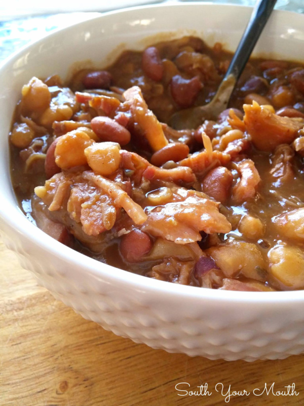 Cajun Ham & Beans! A family-favorite recipe for dried beans and ham using Cajun 15 Bean Soup beans and leftover ham made on the stove or crock pot.