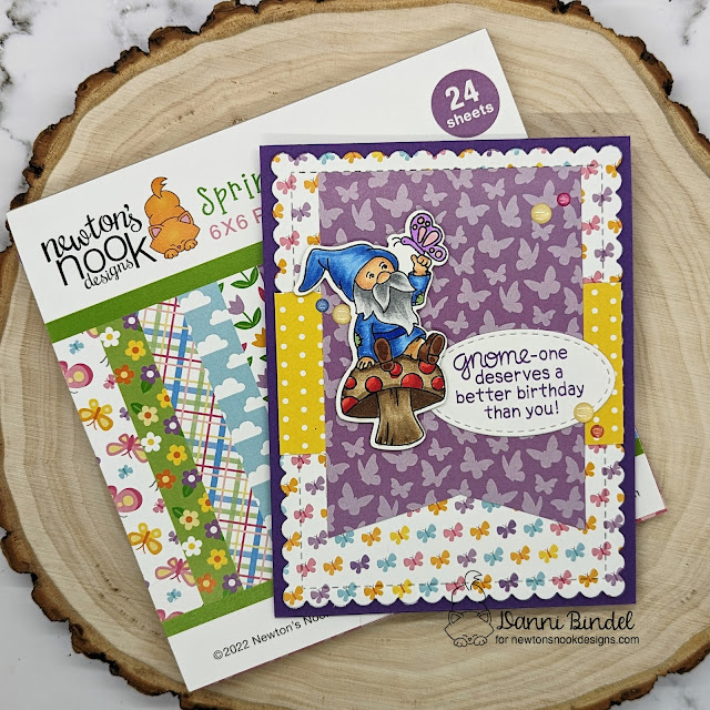 Danni's gnome card features Gnome Garden, Springtime, Frames & Flags, and Oval Frames by Newton's Nook Designs; #inkypaws, #newtonsnook, #gnomecards, #springcards, #cardmaking, #cardchallenge