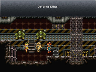 A conveyor belt covered in robots, beneath the Derelict Factory in Chrono Trigger.