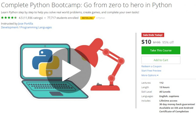 [95% Off] Complete Python Bootcamp: Go from zero to hero in Python| Worth 195$