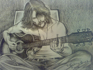 The Guitarist - The Music of Pencil Sketching - Guitar Drawing string song lyrics drawing poem Art long hair