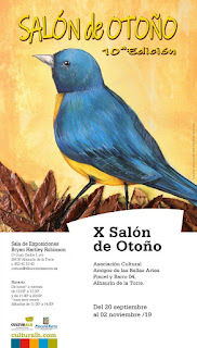 Cartel de la exposición X Salón de Otoño de la Asociación Pincel y Barro en la que participa Ángela García con dos acuarelas.