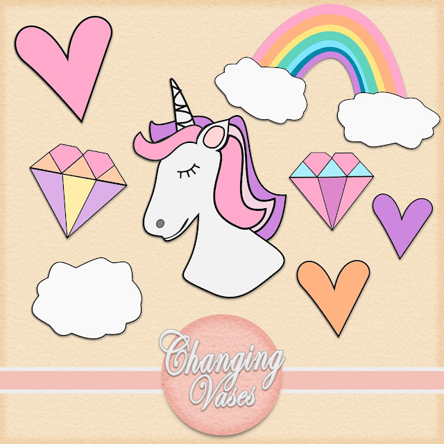 Unicorn Diamond Rainbow Clouds Hearts Journal Stickers