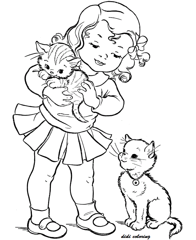 Girl With Cat Coloring Pages, Top Coloring Pages!