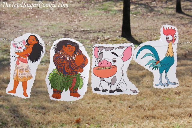 Moana Birthday Party Flag Bunting Banner Garland DIY Idea-Maui, Hei Hei The Rooster, Pua The Pig