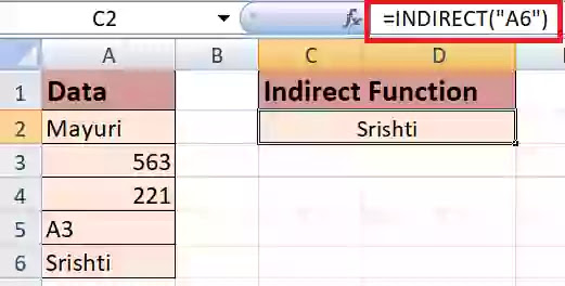 How to use Indirect function in excel