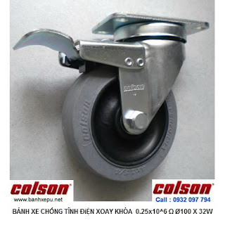 Bánh xe chống tĩnh điện Colson xoay khóa phi 100 | 2-4646-445C-BRK4 www.banhxepu.net