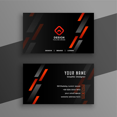 Stylish Black Business Card with Red Geometric Lines Design - GraphicsMarket.net