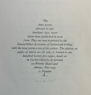 Colophon for Three Poems by Robert Frost