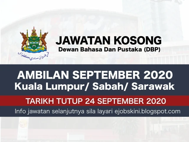 Jawatan Kosong Dewan Bahasa Dan Pustaka (DBP) September 2020