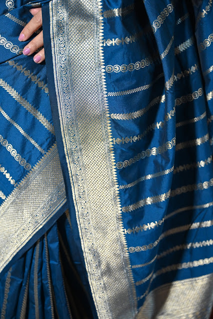 Ektara silk peacock blue Banarasi saree