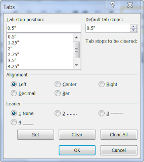 Tabs Dialog Box of MS Word