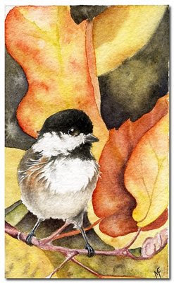 chickadee watercolour painting