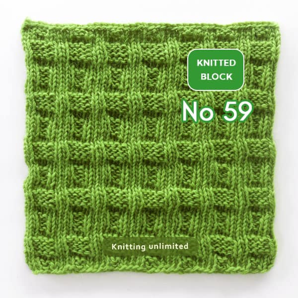 Knitted block no. 59 requires only basic knitting skills of knit and purl stitches, with a total of 44 stitches and 60 rows needed for this pattern.