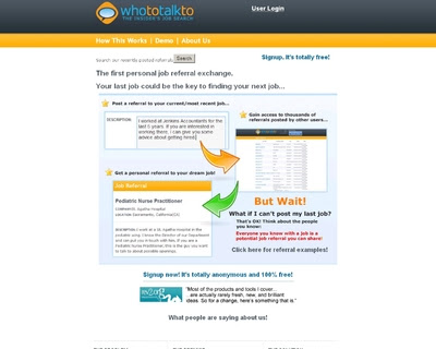 This site works solely with employee referrals. People create accounts ...