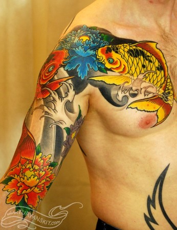 Koi Fish Tattoo Design is used as traditionaljapanese men