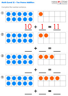 Mama Love Print 自製工作紙  - 數學十格框數學題幼稚園工作紙 Math Ten Frames Kindergarten Math Worksheet Free Download