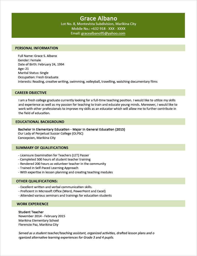 Contoh Resume dan Tips Temuduga  Himpunan contoh resume 2015