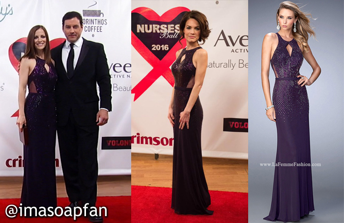 Hayden Barnes, Rebecca Budig, Elizabeth Webber, Rebecca Herbst, Embellished Purple Cutout Gowns, Nurses Ball, GH, General Hospital