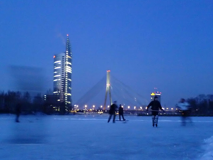 Ice hockey on frozen Daugava river